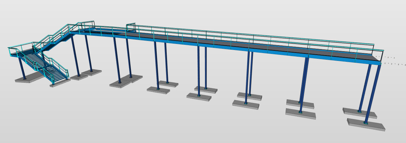 Technische projectweergave — buitentrap, balkon en funderingen.
